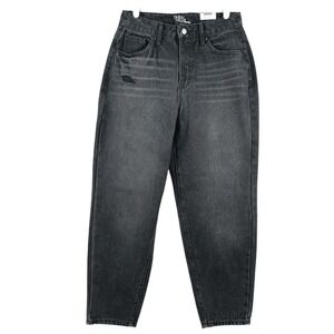 NWOT Time and Tru Women's Black‎ Denim Barrel Jeans Size 4 Distressed High Rise